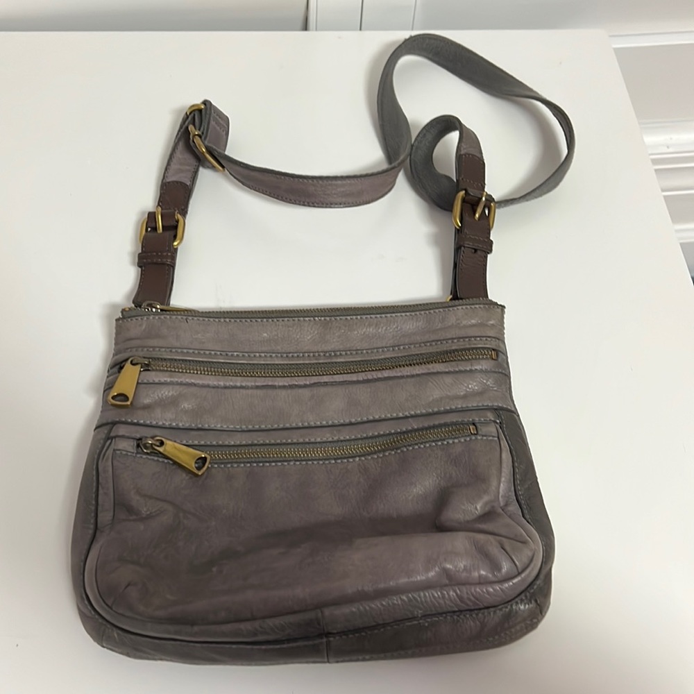 Fossil Gray Explorer Leather Crossbody